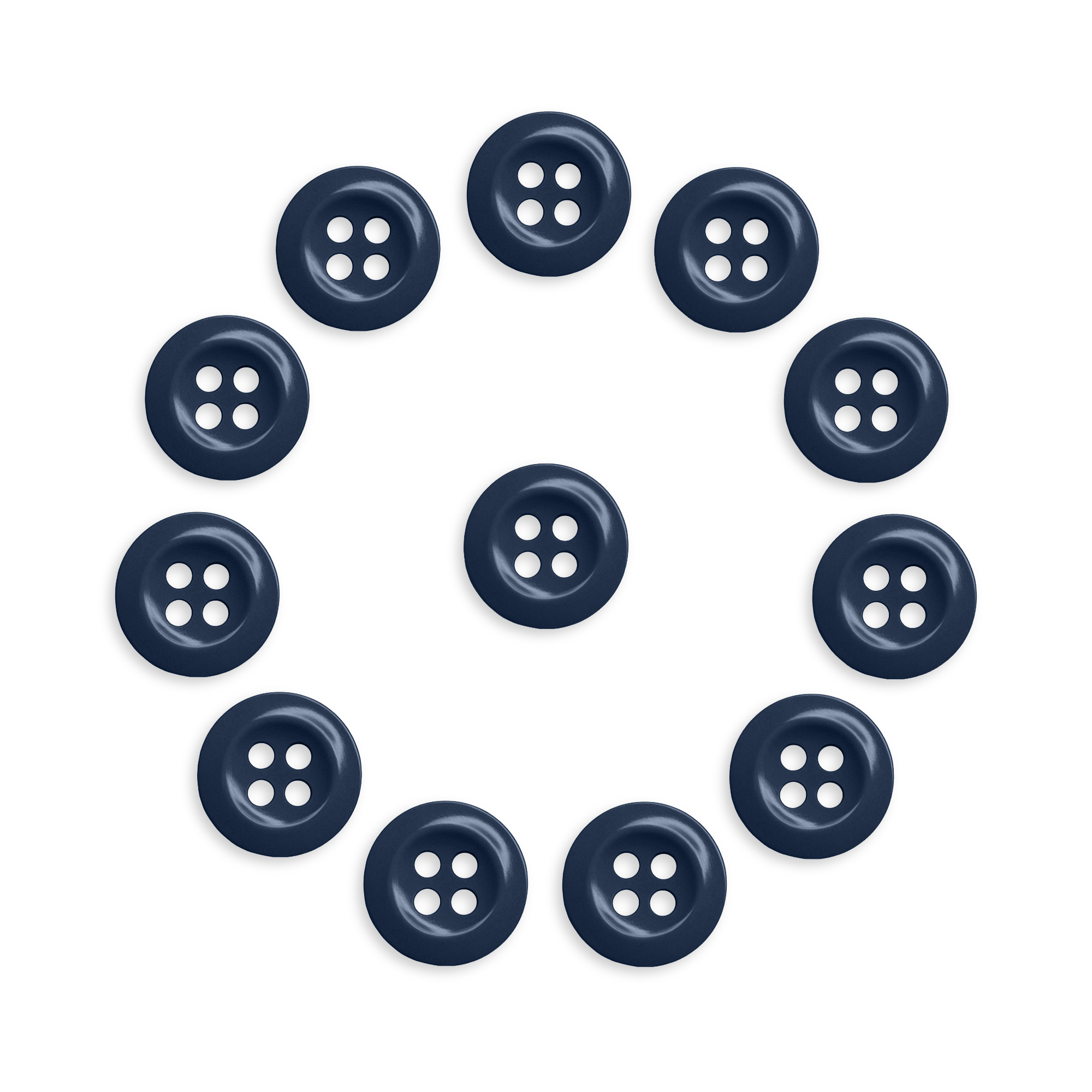 Twelve Work Shirt Buttons from the 12 Pack are arranged in a circle around one central button, all on a white background.