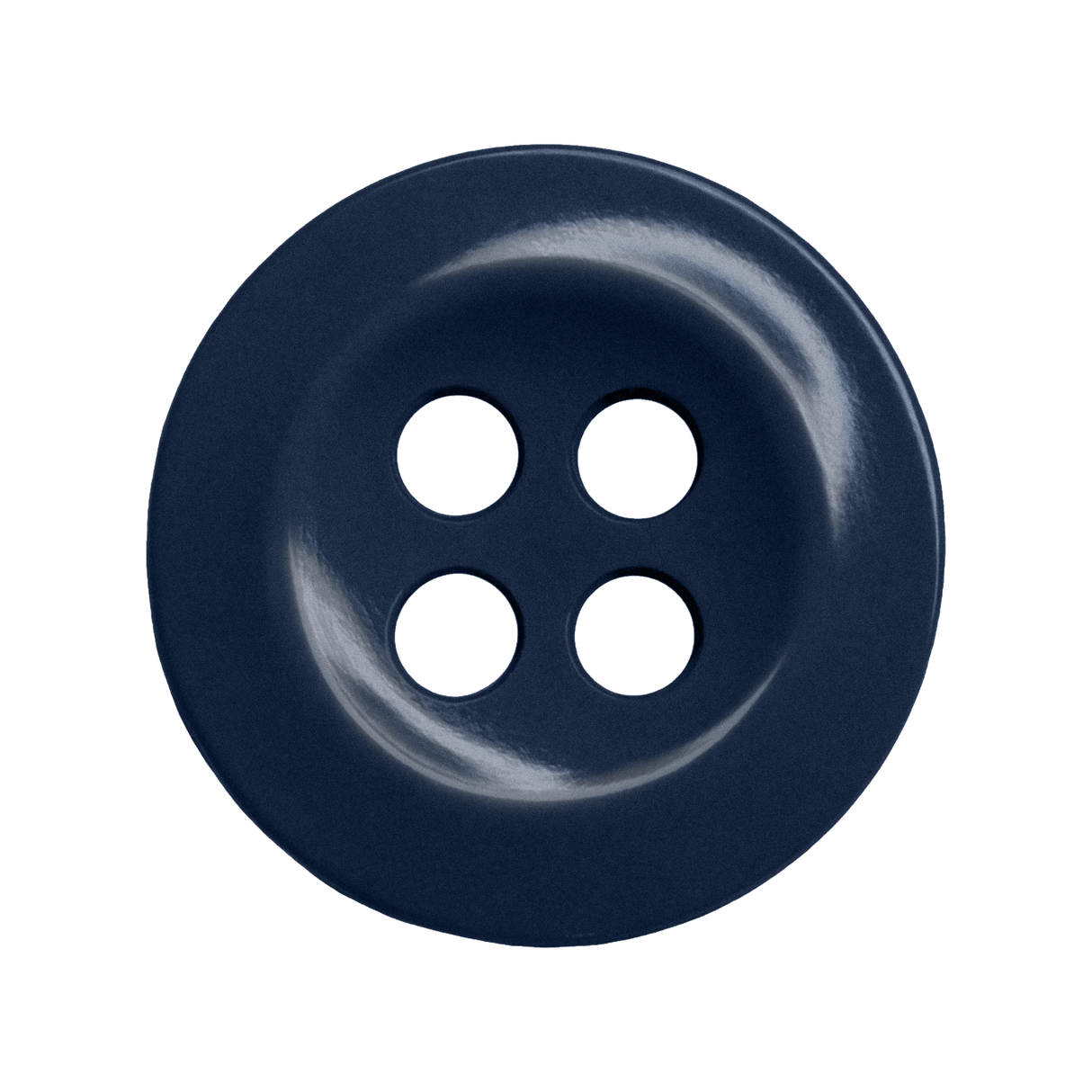 A dark blue, four-hole Work Shirt Button is shown from above on a white background.