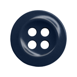 A dark blue, four-hole Work Shirt Button is shown from above on a white background.