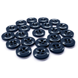 Work Shirt Buttons in dark blue, military spec, are arranged in a semi-circle on a white background.