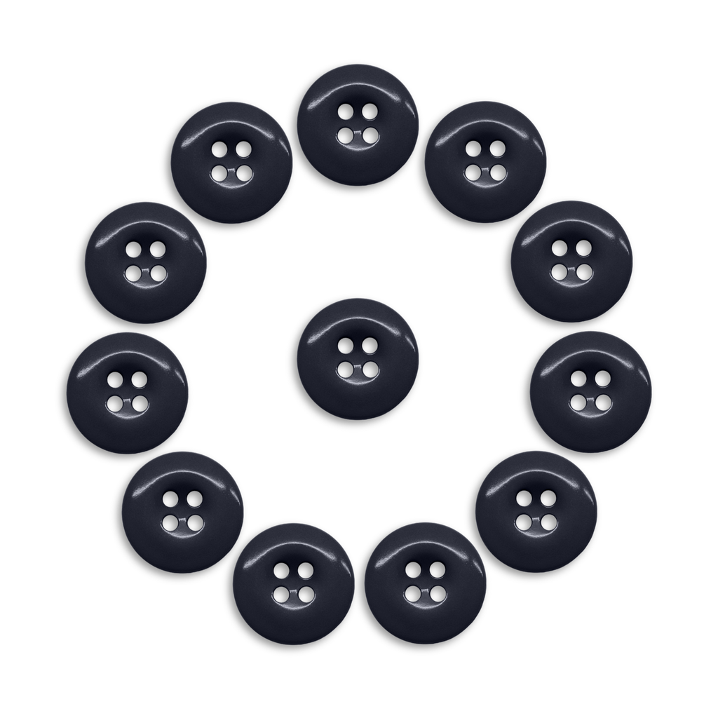 Twelve black Work Pants Buttons arranged in a neat circle on a white background.