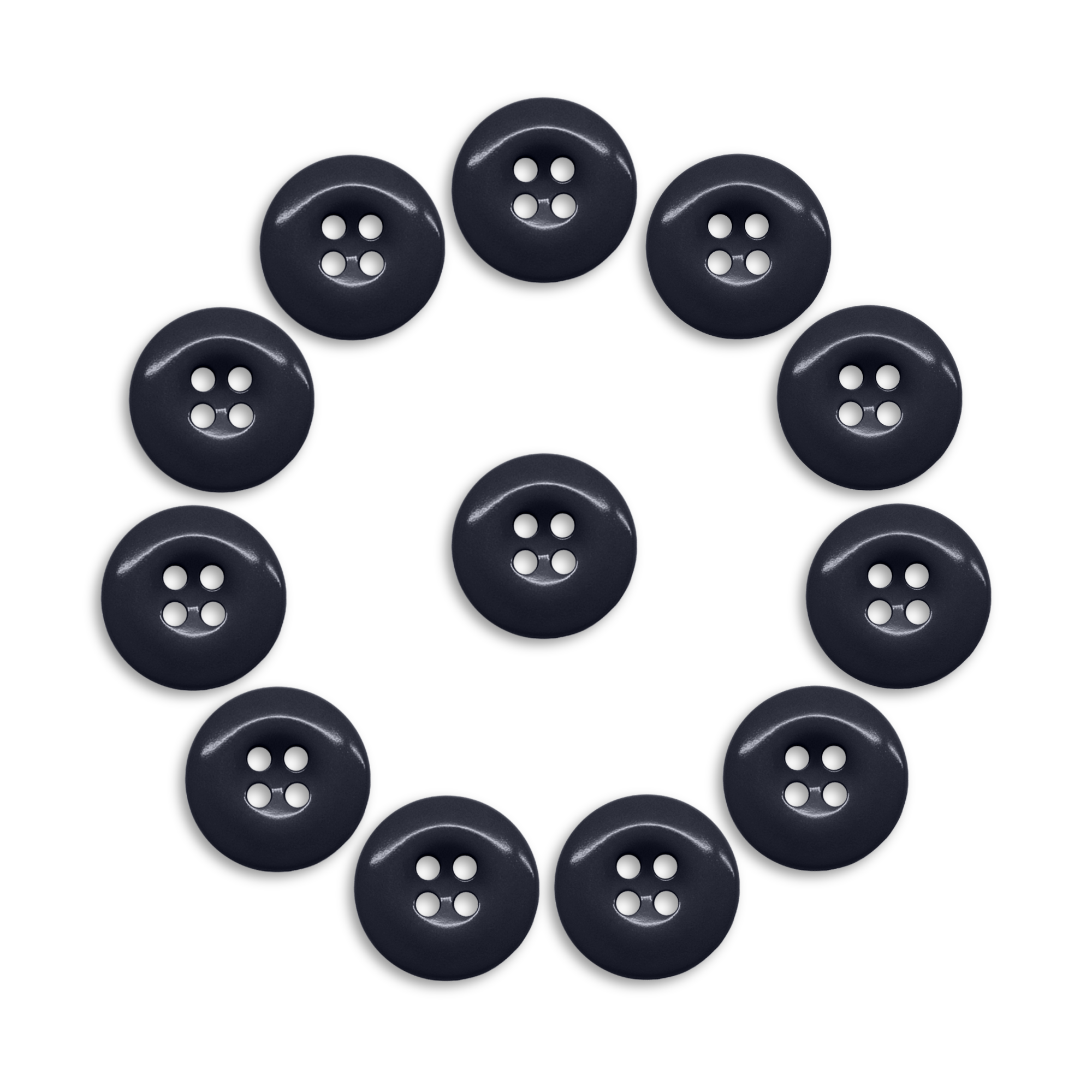Twelve black Work Pants Buttons arranged in a neat circle on a white background.
