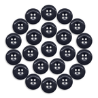 A set of twenty-four black Work Pants Buttons, each industrial-strength with four holes, arranged in a circle on a white background.