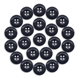 A set of twenty-four black Work Pants Buttons, each industrial-strength with four holes, arranged in a circle on a white background.