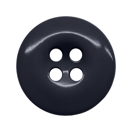 A black, four-hole Work Pants Button on a white background, designed for industrial-strength durability.