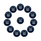 Twelve Work Pants Buttons in navy blue, designed to military-grade standards, are arranged in a circle on a white background.