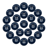 Twenty-two Work Pants Buttons, dark blue and industrial style, are arranged in a circular pattern on a white background.