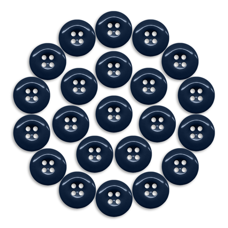Twenty-two Work Pants Buttons, dark blue and industrial style, are arranged in a circular pattern on a white background.