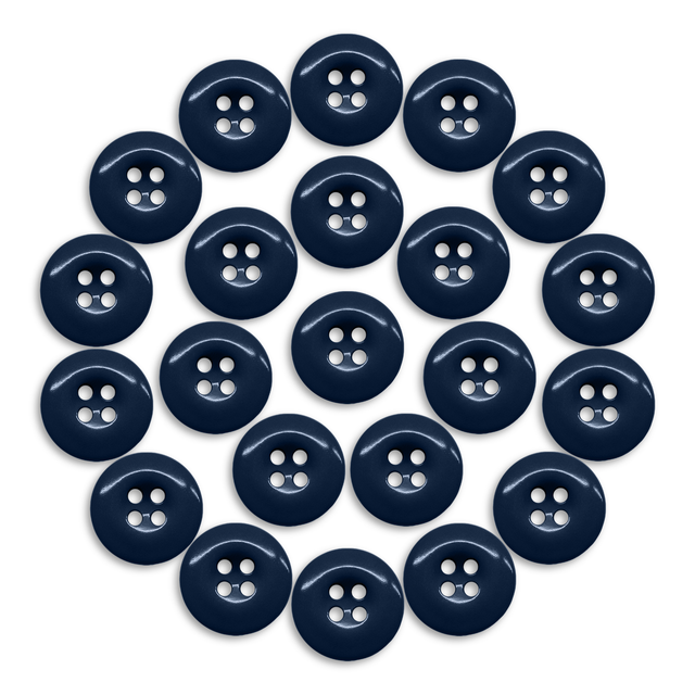Twenty-two Work Pants Buttons, dark blue and industrial style, are arranged in a circular pattern on a white background.