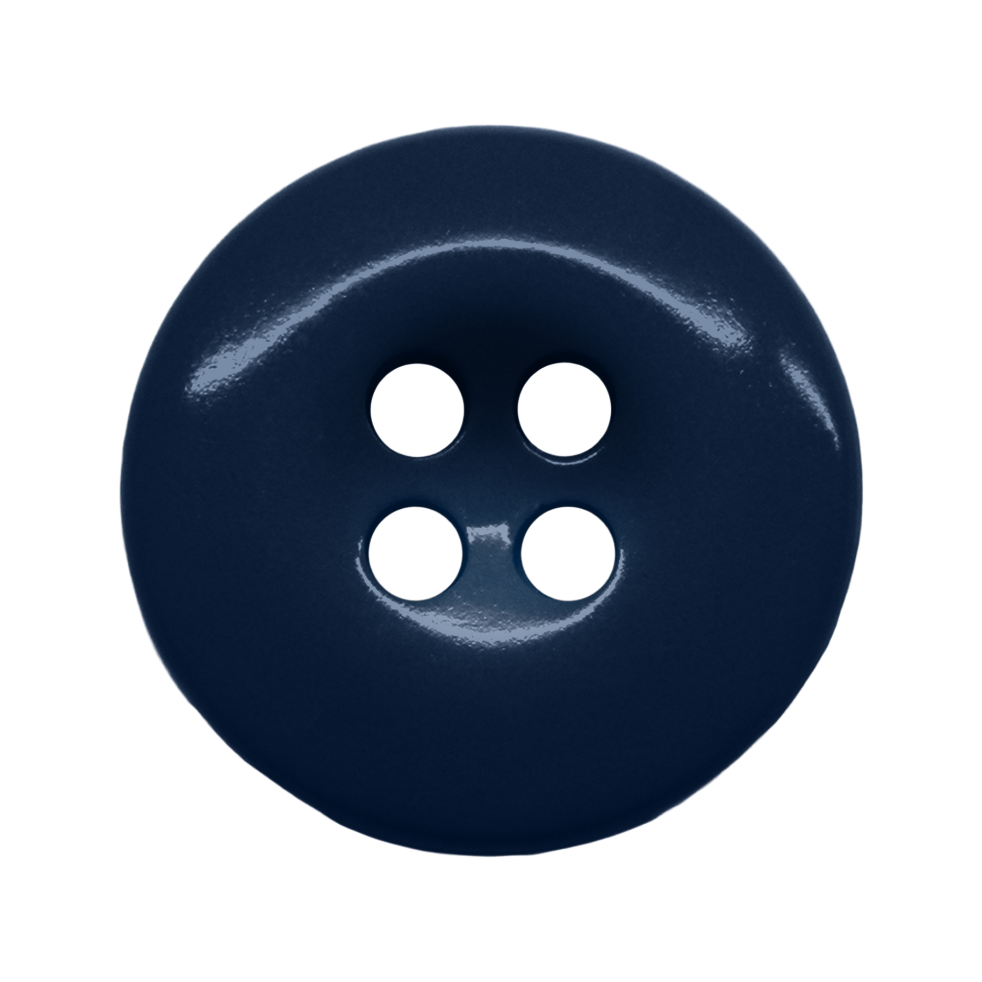 A round, dark blue Work Pants Button with four holes sits on a white background, ideal as a durable replacement fastener.