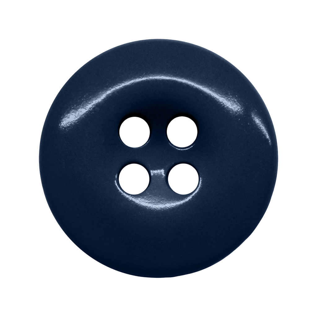 Work Pants Buttons: Dark blue, round, four-hole replacements for industrial work pants, shown on a white background.