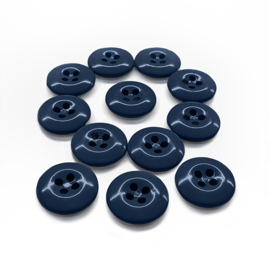 Twelve Work Pants Buttons in navy blue, military-grade quality, are arranged in a neat circle on a white background.