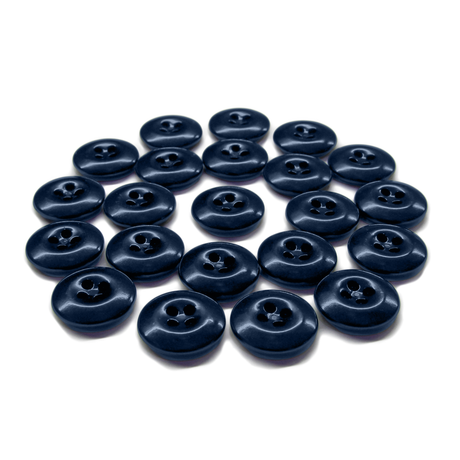 Twenty-four Work Pants Buttons in dark blue, military-grade quality, arranged neatly in a circular pattern on a white background.