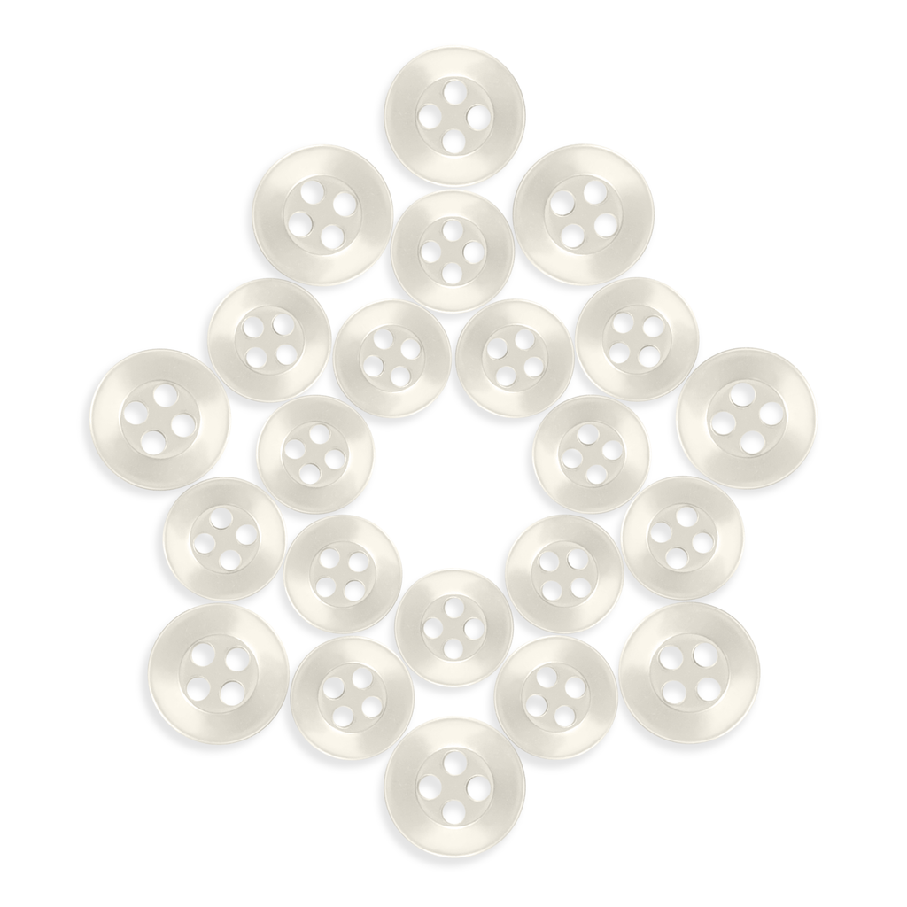 Nineteen Replacement Shirt Buttons, known for durability, displayed in a five-pointed star shape on a white background.