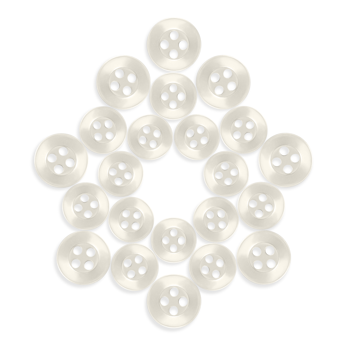 Nineteen Replacement Shirt Buttons, known for durability, displayed in a five-pointed star shape on a white background.