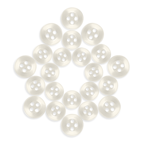 Nineteen Replacement Shirt Buttons, known for durability, displayed in a five-pointed star shape on a white background.