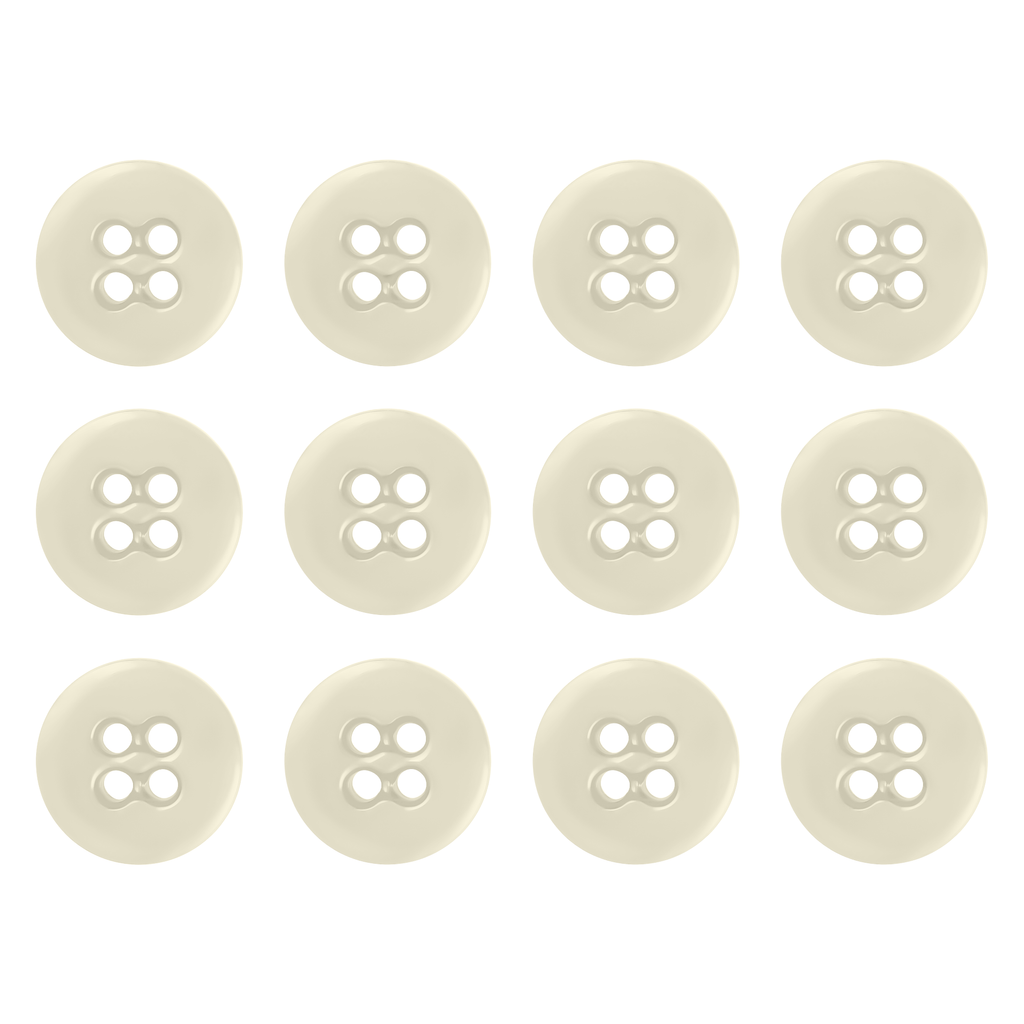 Twelve cream-colored Suspender Brace Pant Buttons, each with four holes, are arranged in a neat grid pattern on a white background.