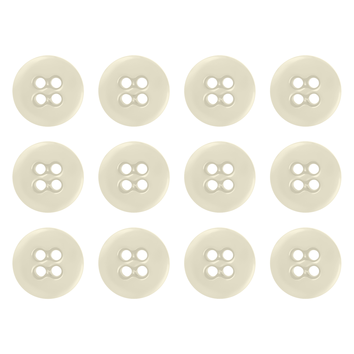 Twelve cream-colored Suspender Brace Pant Buttons, each with four holes, are arranged in a neat grid pattern on a white background.