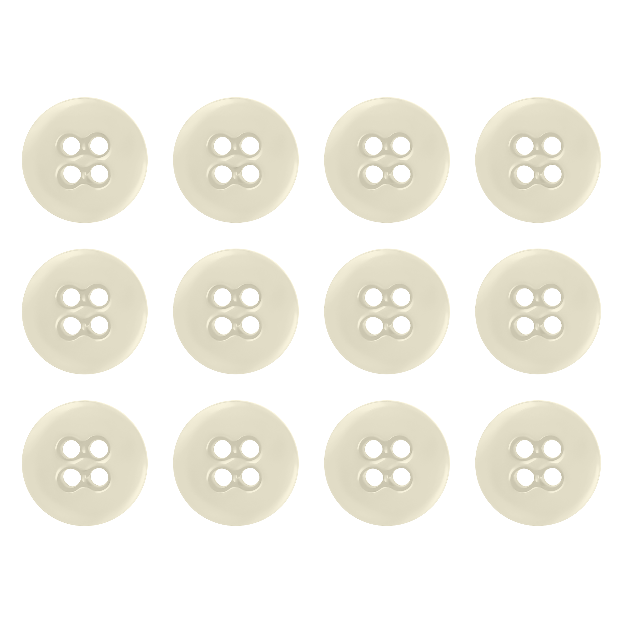 Twelve cream-colored Suspender Brace Pant Buttons, each with four holes, are arranged in a neat grid pattern on a white background.