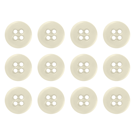 Twelve cream-colored Suspender Brace Pant Buttons, each with four holes, are arranged in a neat grid pattern on a white background.