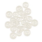 A pile of small, round, white Replacement Shirt Buttons from a tailor’s kit is scattered on a white background.