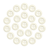 Twenty-two Work Shirt Buttons in cream color are arranged in a circular pattern on a white background.