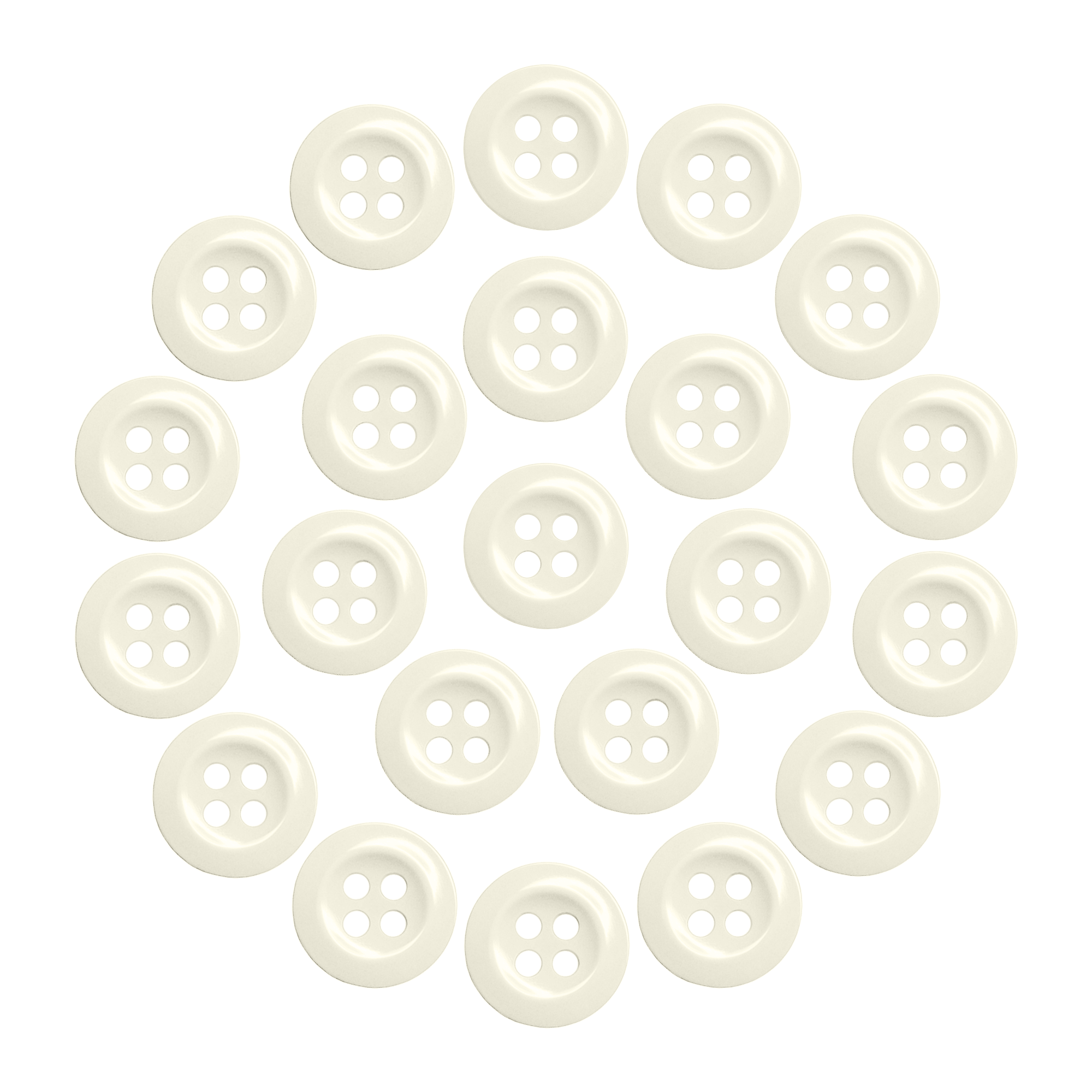 Twenty-two cream-colored Work Shirt Buttons from the 22 Pack set, arranged in a circular pattern on a white background.