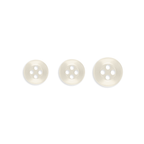 Three Replacement Shirt Buttons—white, four-hole poly-nylon in assorted sizes—are arranged in a row on a white background, ideal for any tailor’s button kit.