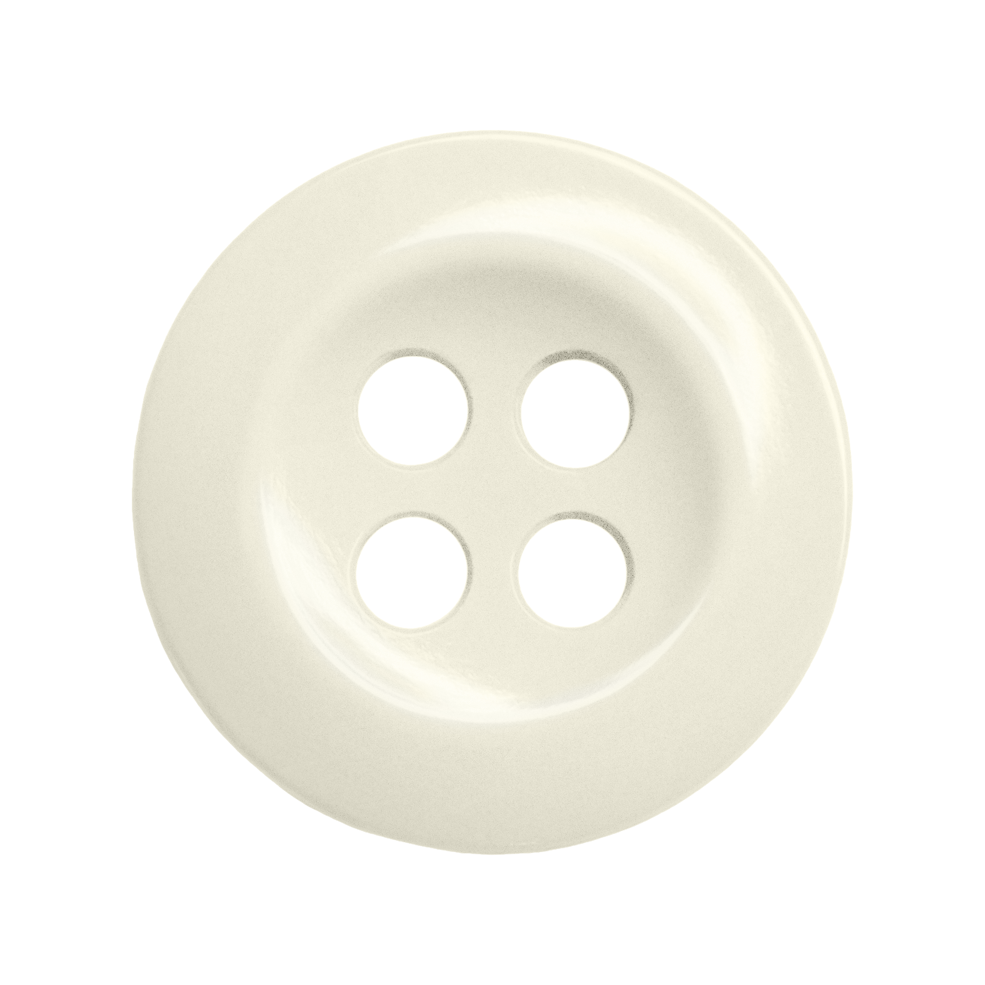 A pack of 12 cream-colored, round work shirt buttons with four center holes—perfect replacements for your shirts.