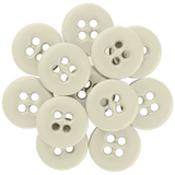 Eleven Suspender Brace Pant Buttons, beige with four holes, are arranged in a circular, overlapping cluster.