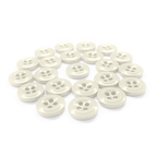 The Work Shirt Buttons 22 Pack features white four-hole buttons, perfect as replacements for work shirts, displayed on a white background.