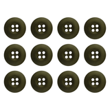 Twelve Tactical Buttons in dark green melamine, each with four holes, are arranged in a neat grid on a white background.