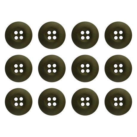 Twelve Tactical Buttons in dark green melamine, each with four holes, are arranged in a neat grid on a white background.