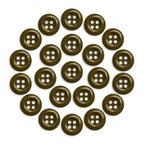 Twenty-two durable, dark brown Work Shirt Buttons are arranged in a neat circle on a white background.