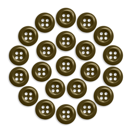 A set of 23 brown Work Shirt Buttons arranged in a circle on a white background.