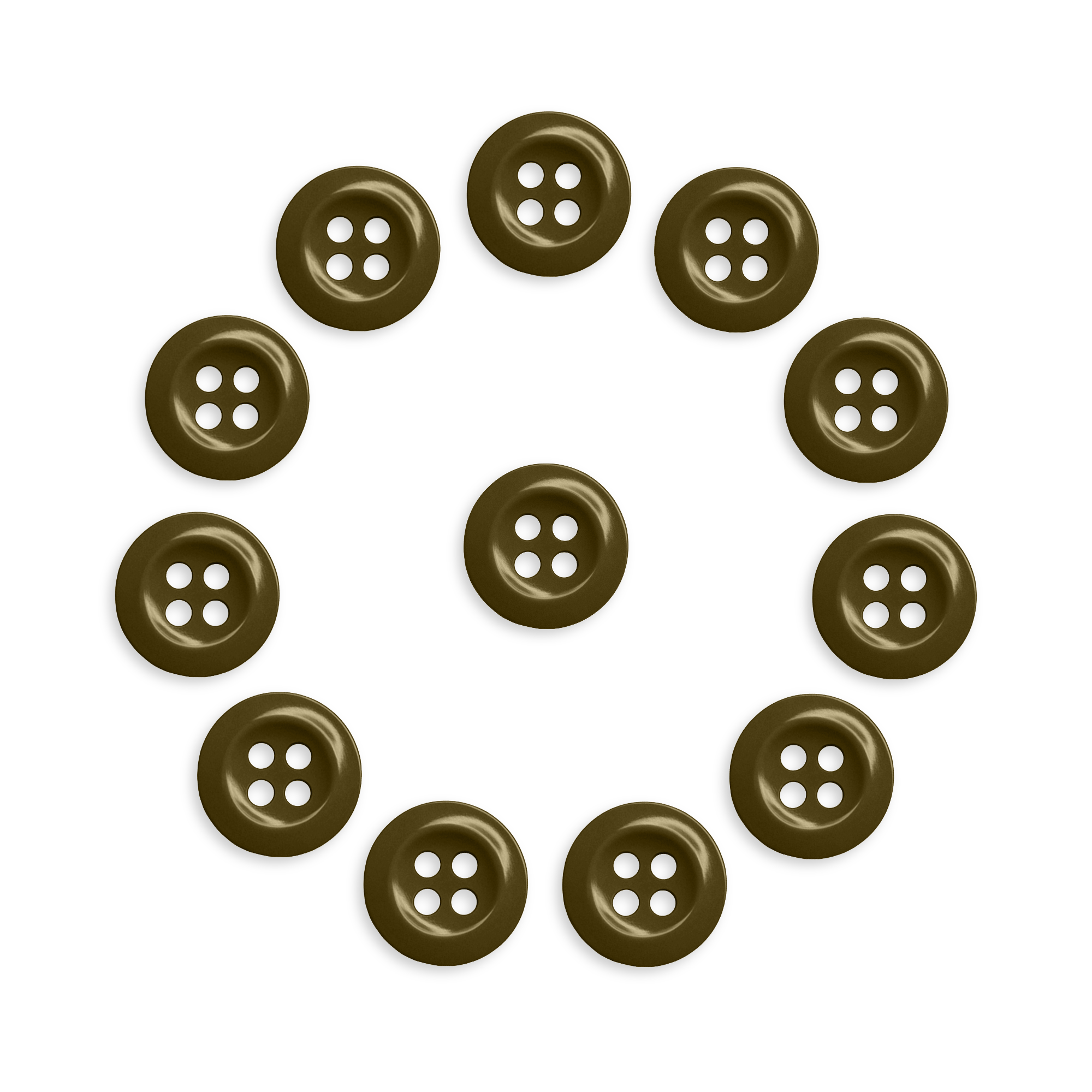 Twelve Work Shirt Buttons from the 12 Pack form a circle around one center button, all displayed on a white background.