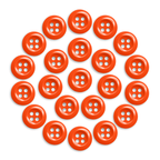 A pack of 22 orange Work Shirt Buttons arranged in a circle on a white background.