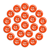 Twenty-one Work Shirt Buttons in orange are arranged in a circular pattern on a white background.