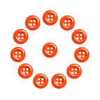 Twelve Work Shirt Buttons 12 Pack, orange and durable, are arranged in a circle around one button on a white background.