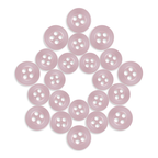 Replacement Shirt Buttons in light pink, known for their durability, are displayed in a symmetrical star pattern on a white background.