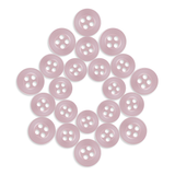 Replacement Shirt Buttons in light pink, known for their durability, are displayed in a symmetrical star pattern on a white background.