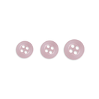 Three Replacement Shirt Buttons in pink, featuring four holes and various sizes, are lined up on a white background.