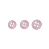 Three Replacement Shirt Buttons in pink, featuring four holes and various sizes, are lined up on a white background.