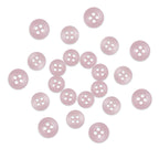 Twenty-four Replacement Shirt Buttons in light pink with a matte finish and four holes are arranged in a loose circle on a white background—an ideal addition to any tailor’s button kit.