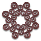 Twenty Replacement Shirt Buttons in brown poly-nylon with a matte finish, arranged in a circle on a white background—perfect additions for any tailor’s button kit.