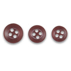 Three Replacement Shirt Buttons in brown matte poly-nylon, each a different size, arranged in a row on white background—ideal for tailoring or adding to your button kit.