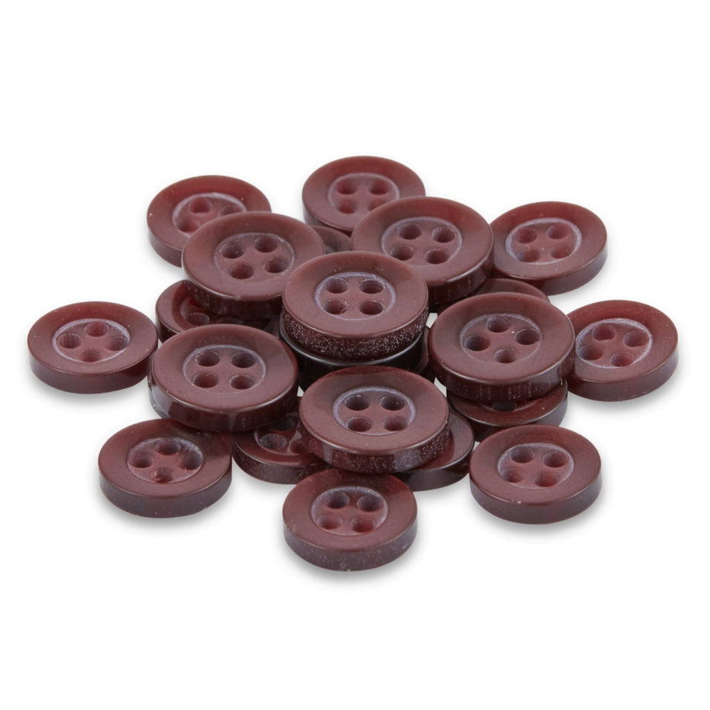 A set of small, round, brown matte-finish Replacement Shirt Buttons from a tailor's kit is displayed on a white background.