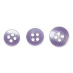 Three Replacement Shirt Buttons in purple matte finish, each a different size with four holes, arranged in a row on a white background—an ideal addition to any tailor's button kit.