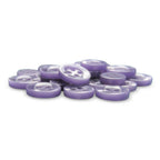 A pile of flat, round Replacement Shirt Buttons with a matte finish and four holes each lies on a white surface.
