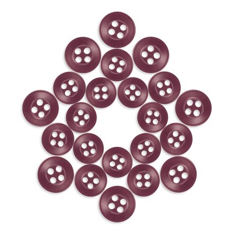 Replacement Shirt Buttons in a maroon matte finish, neatly arranged in a diamond shape on a white background.